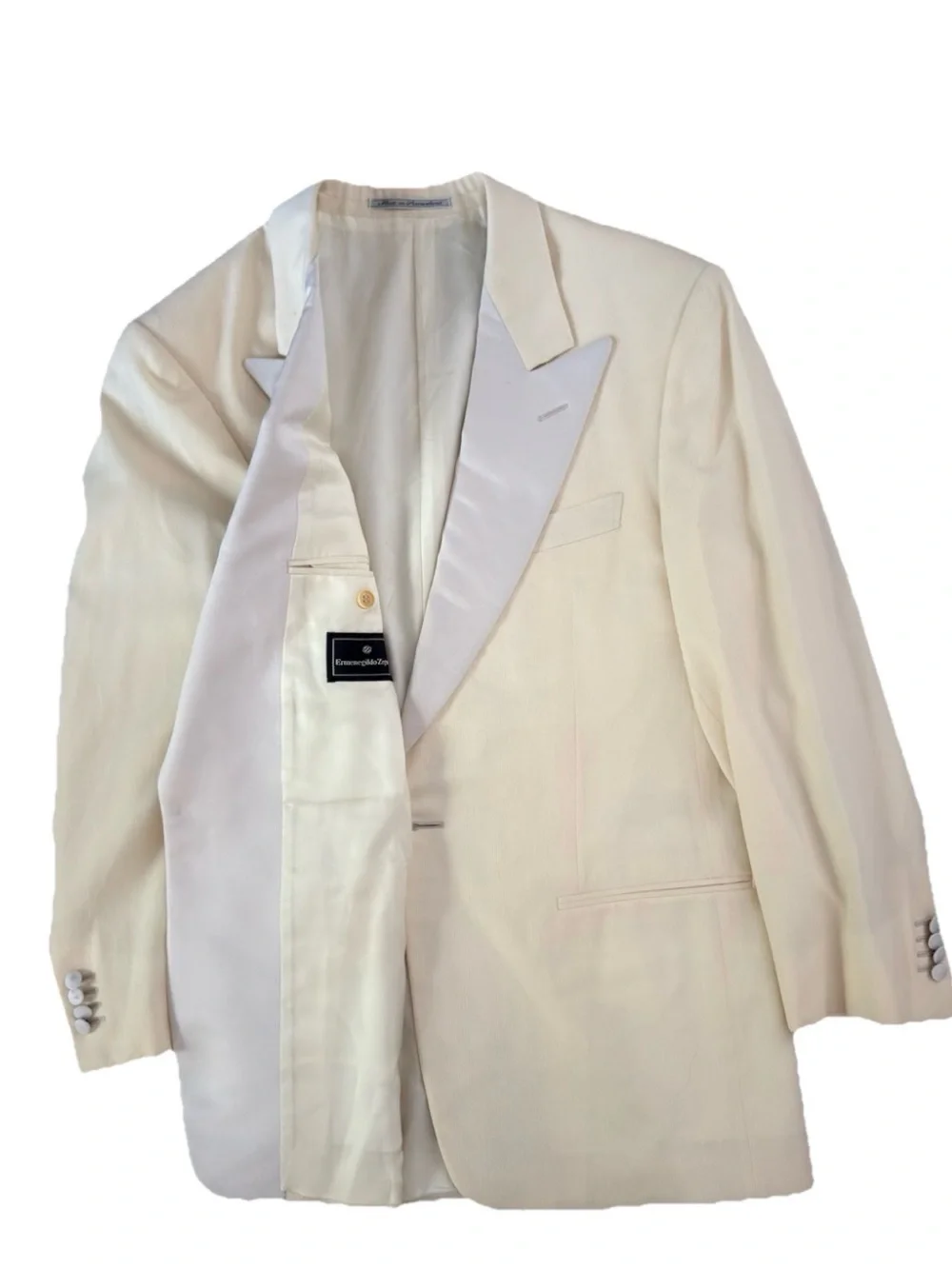 VTG Ermenegildo Zegna Cream Tuxedo Jacket IT 50 US 40R Silk Lapel Dinner Blazer